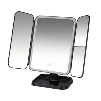 Tri-Fold makiažo veidrodis LED šviesus bendrabučio makiažo veidrodis Išmanusis makiažo veidrodis Užpildykite šviesos veidrodį Juoda