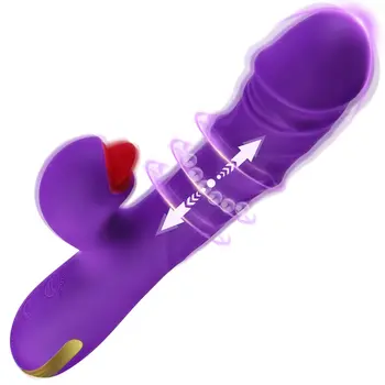 Triušio dildo moteriškas sekso žaislas, G taško vibratorius, 10 vibracija ir 3 liežuvio laižymas, tikroviškas dildo klitorio vibratorius speneliui