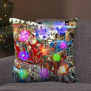 Trumpas pliušinis kvadratas Linksmų kalėdinių elnių pagalvės užvalkalas Pagrindinis Kalėdinis dekoras Pagalvių užvalkalai Vestuvių vakarėlio aksesuarai Pagalvės užvalkalas
