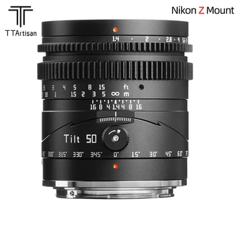 TTArtisan Tilt 50mm f1.4 Viso kadro rankinis portreto objektyvas Nikon Z Mount veidrodinis fotoaparatas Z50 Z6 Z7 Z9 Z7II pakreipimo poslinkis Lente