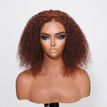UNice plaukai rausvai rudi 13x4 nėrinių priekinis perukas Kinky garbanotas iš anksto nupeštas žmogaus plaukų nėrinių priekiniai perukai juodaodėms moterims