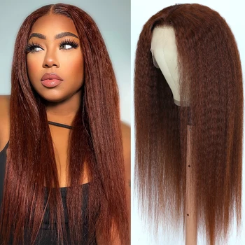 Unice plaukai rausvai rudi 13x4 nėrinių priekinis perukas iš anksto nupeštas keistuolis tiesus perukas 33B variniai raudoni žmogaus plaukų perukai nėriniai priekiniai perukai