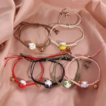 Unikali Maneki Neko apyrankė Laiminga rankų darbo raudona pinta virvė Reguliuojama moteriškas rankinis žiedas Mados dizainas Pora Juvelyrikos dovanos