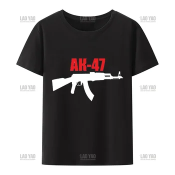 Unikalus Harajuku platus vintažinis Ak-47 spausdintas marškinėlių viršus O kaklo trumpomis rankovėmis Ropa Hombre Hot Sale