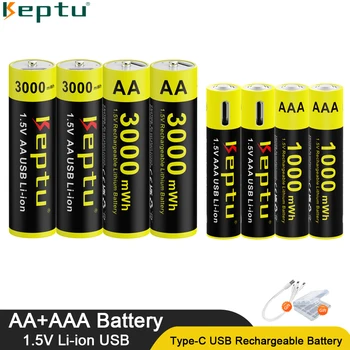 USB 1.5V AA įkraunama baterija AA 3000mWh 1.5V AA ličio jonų baterijos+ 1000mWh 1.5v AAA baterijos USB AAA baterija + kabelis