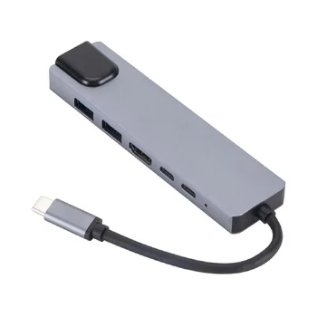 USB3.1 Įveskite USB-C į HDTV+RJ45 6-in-1 prijungimo stotis, skirta 