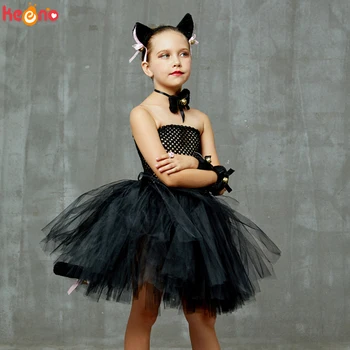 Vaikai Raganos Juoda katė Išgalvota Tutu suknelė Merginos Helovinas Cosplay kostiumas Baby Girl Pet Gimtadienio vakarėlis Gyvūnų suknelė Apranga