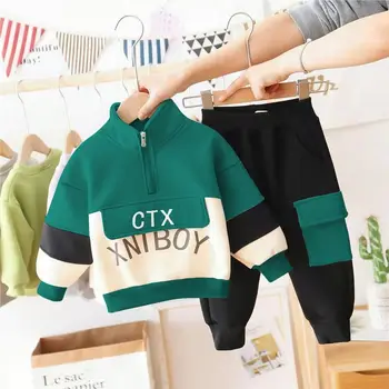 Vaikų drabužių rinkinys Pavasario ir rudens berniukai Baby Plush ir storos megztinio kelnės Dviejų dalių kūdikių laisvalaikio sportinė apranga