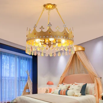 Vaikų kambario karūnos krištolo šviestuvas mergaitė berniukas modernus minimalistinis princesės kambario šviestuvas miegamojo šviestuvas