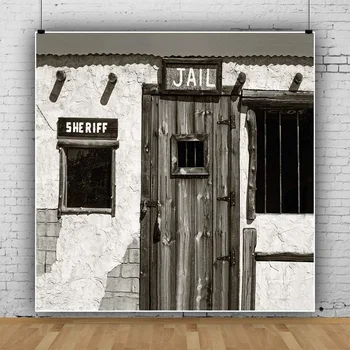 Vakarų tematikos niūrus langas Kalėjimo fotografija Senojo Vakarų miesto kalėjimo medinių durų fonas Šerifo biuro nuotraukų fonas
