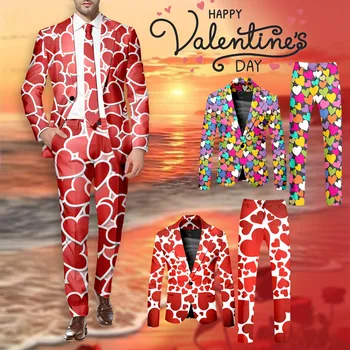 Valentino dienos kostiumo komplektas Vyriškos dviejų dalių suknelės-kelnės Kostiumas-švarkas dovanų šerdis-Grafiniai švarkai Vakarėlių meilužis Slim terno masculino