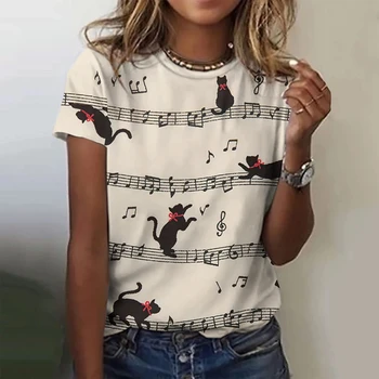 Vasaros moteriški marškinėliai 3d animacinis filmas Roko katė Spausdinti oversized marškinėliai Y2k Moteriški drabužiai Mada Hip Hop viršūnės trumpomis rankovėmis