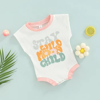 Vasaros rudens kūdikių romperis, Baby Girls laisvalaikio stilius Kūrybingas spalvingas raidžių gėlių spausdinimas Berankovių apvalių apykaklių kombinezonas