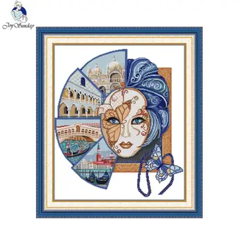 Venecijos kaukės rašto kryžiaus dygsnio rinkinys Džiaugsmas Sekmadienis Aida 16/14/11CT Suskaičiuota spausdinta drobė Needel Art Crafts Pasidaryk pats siuvinėjimo rinkinys Naujas