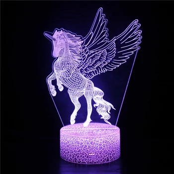 Vienaragio naktinė lemputė LED 3D optinė iliuzinė lempa mergaitėms Kambario spalvos Besikeičiančios USB stalinės lempos Vienaragio dovanos Gimtadienio Kalėdos