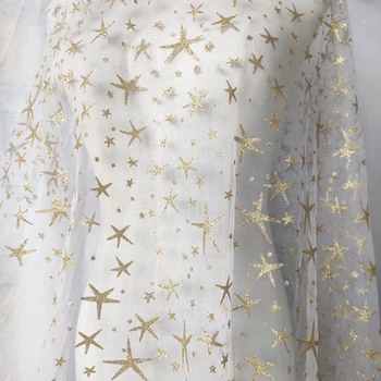 vienas metras Aukštos kokybės balto ekrano verpalai telas auksinis antspaudas Jūrų žvaigždės audinys Lėlių sijonas moteriška suknelė Fono dekoravimas tela