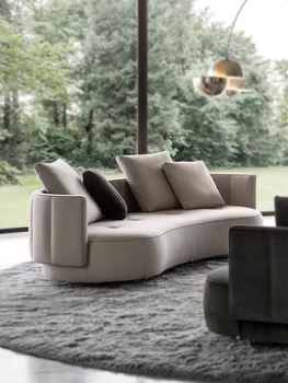 Vila U formos formos pusapvalė odinė lenkta itališka sofa