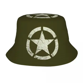 Vintage JAV armijos žvaigždės emblema Kamufliažinė kaušo kepurė paauglių paplūdimiui Camo Sun Hat Hip Hop Packable lauko sportui Žvejo skrybėlės