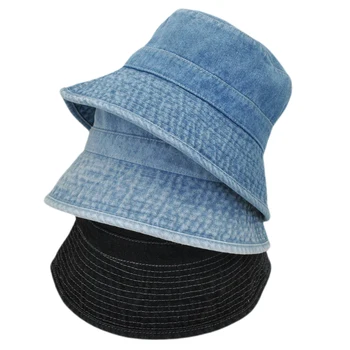 Vintažinė džinsinio audinio kaušo kepurė Unisex paplūdimio saulės kepurės Pavasario vasaros žvejo skrybėlė moterims Pritaikomas logotipas