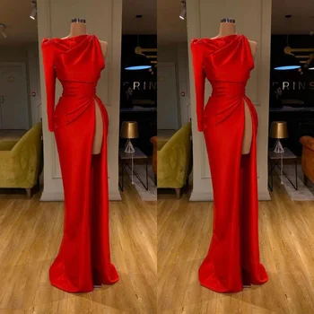 Vintažinė undinėlės prom suknelė Specialūs raudoni vakariniai chalatai Ruched Appliqued One-Shoulder Chalate Custom Made