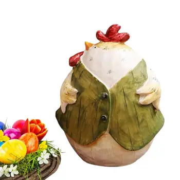 Vištų statulos Namų dekoras Retro derva vištienos statulos virtuvei Pavasario skonio dekoravimas Velykų gyvūnas dėvi gražų drabužių dekorą