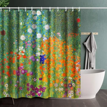 Vonios kambario dušo užuolaidų komplektas su kabliu,Gėlių sodas Gustav Klimt,Namų meno paveikslai Paveikslėliai Užuolaidos vonios reikmenims