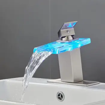 Vonios maišytuvas Stiklo baseino maišytuvas Vandens čiaupas LED šviesos spalvos keitimas Hidroenergija Juodas krioklys Baseino maišytuvas Nerūdijantis plienas