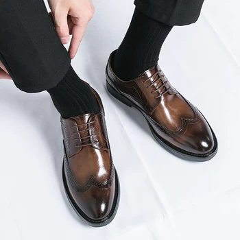 Vyrai Prabangos prekės ženklo mados tendencijos Universalūs Oksfordo batai Verslas Natūrali oda Juoda ruda Suvarstomi Vestuvių oficialūs batai vyrams