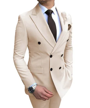 Vyriškas kostiumas 2 vnt. Dvispalvis įpjovos atlapas Flat Slim Fit Casual Smokingos vestuvėms(Švarkas+Kelnės)