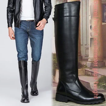Vyriški natūralios odos motociklų batai Aukšti jojimo batai Žieminiai vyriški pliušiniai ilgi kariniai kaubojiški batai