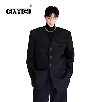 Vyriški sandūros Fashion Loose Casual Streetwear Vintage V-neck Suit Jacket Blazer Unisex Oversize Blazers Coat Vyriški viršutiniai drabužiai