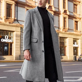 Vyriško britiško stiliaus vilnonis paltas Fall New Casual Lapel Single Breasted Youth Overpal vidutinio ilgio plonas vilnonis švarkas ilgomis rankovėmis