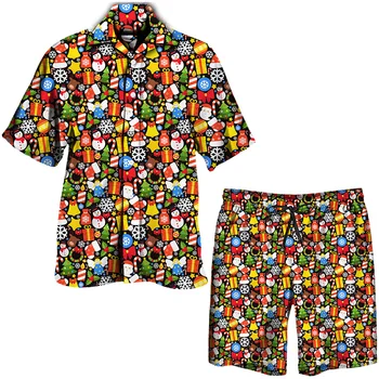 Vyrų Havajų rinkinys Kalėdų tema 3D Spausdinti marškiniai trumpomis rankovėmis atlapai / paplūdimio šortai / kostiumas Laisvalaikio tendencija Vasaros poros apranga