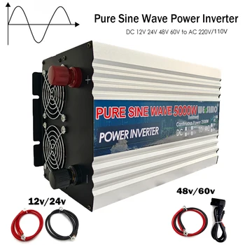 Wersimo Pure Sine Wave Power Inverter Peak 5000 Watt DC 12V 24V 48V To AC 110V 220V 50HZ 60HZ RMS Power Output 2500W LED ekranas