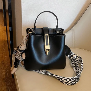 Wide Strap Crossbody Bag For Women Shoulder Bag Brand Designer Women Bags Luxury PU Leather Bag Bucket Bag Handbag