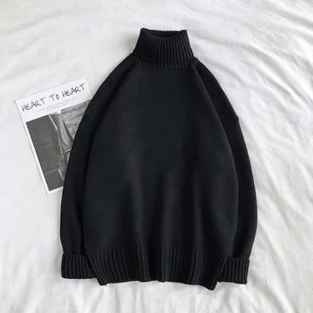 Winter Warm Mens Turtleneck Megztiniai Solid Color Casual Trikotted Pullovers 2023 Harajuku Outwear