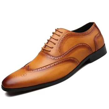 Wnfsy rankų darbo vyriški Oksfordo batai PU odiniai brogue man suknelės batai klasikiniai verslo formalūs batai Zapatos de Vestir Hombre