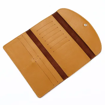 Women's Hasp Long Card Wallet for 11 Slots Genuine Leather Cards Holder Case Female Soft Purse Simple Trifold Design Money Bag