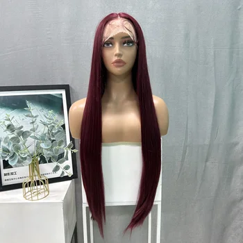 X-TRESS Vidurinė dalis Nėriniai Priekiniai perukai Ilgas tiesus raudonas Natūralus sintetinis lengvas perukas juodaodėms moterims Daily Party Cosplay