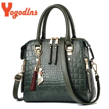 Yogodlns Luxury Crocodile Pattern Handbag Women Winter New PU Leather Kutsel Shoulder Bag Brands Design Handle Bag Lady Purse