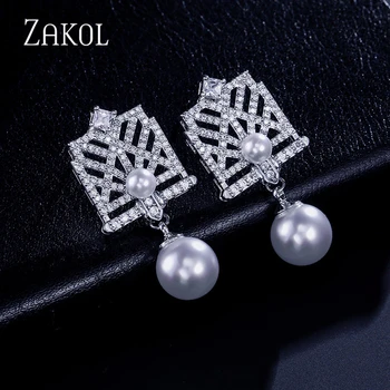 ZAKOL Prabangios perlų imitacijos lašo auskarai Korėjos kubiniams cirkonų merginų vakarėlių vestuvių aksesuarams EP2157