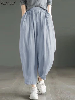 ZANZEA 2024 Haremo kelnės Pavasario moterys Paprastos kišenės Apačia Mada Solidžios korėjietiškos ilgos kelnės Casual O-Style All-Match Pantalon