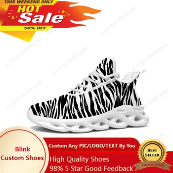 Zebra Print 3D Flats Sportiniai bateliai Vyrai Moterys Pop Sportinis bėgimas Aukštos kokybės sportbačiai Suvarstomi tinklinė avalynė Specialiai pasiūti batai Balti