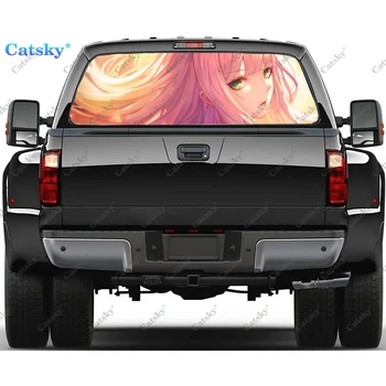 Zero Two anime lango lipduko grafikas PVC dekoratyvinis sunkvežimio lipdukas perforuotas vinilo universalus lipdukas