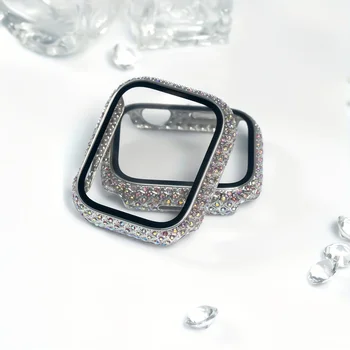Įvairiaspalviai blizgūs cirkonio akmenys iš visų pusių dėklas, skirtas Apple Watch Series 8/7, prabangus inkrustuotas Bling Diamond buferio dėklas
