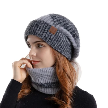 Šiltos žieminės kepurės Moterys Storos pupelės Šalikas Kepurės rinkinys Pliušinės ausinės Kepurės Moteriškos lauko kaklo šiltos sniego slidinėjimo kepurės Terminio apsidraudimo kepurė