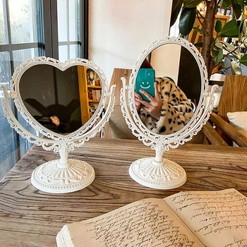Širdies formos ovalo formos 360 laipsnių besisukantis Europos vintažinis nuimamas rankinis laikiklis Nešiojamas dekoratyvinis veidrodinis makiažo veidrodinis makiažo įrankis