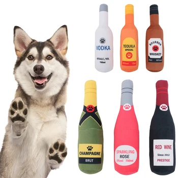 Šunų pliušiniai žaislai Pliušinis užpildytas kokteilis Degtinė Vyno butelis Kūrybiniai naminių gyvūnėlių žaislai Šampano formos žaislas Girgždantis įkandimui atsparus naminių gyvūnėlių reikmenys