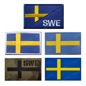 Švedijos vėliava IR infraraudonuosius spindulius atspindintys pleistrai Taktinės karinės vėliavos Emblema Aplikuotas PVC guma siuvinėti ženkliukai kuprinei