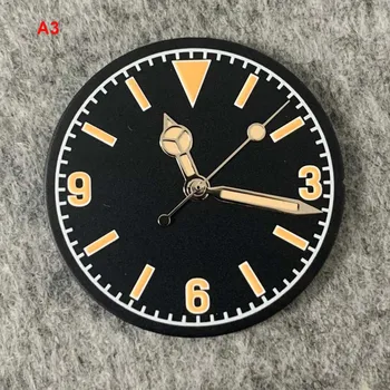 Šviečiančios laikrodžio rodyklės 28,5 mm ciferblatas su auksiniais/sidabriniais rodmenimis NH35 / NH36 judesio pakeitimo vyrams sterilus ciferblatas
